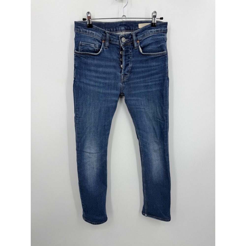 AllSaints Isotope Cigarette Jeans Womens 28 Blue Button Fly Stretch Skinny Denim